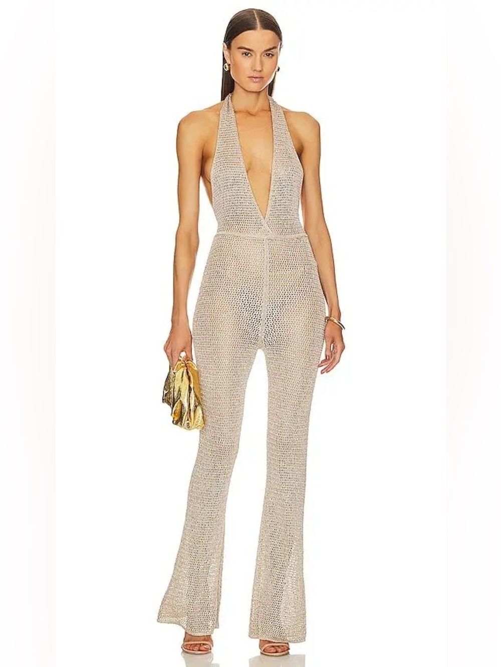 REVOLVE x Michael Costello Jaylee Sequin Jumpsuit Champagne Neutral Size Small